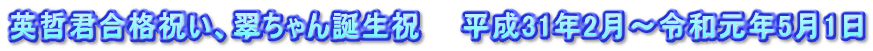 英哲君合格祝い、翠ちゃん誕生祝　　平成31年2月～令和元年5月1日
